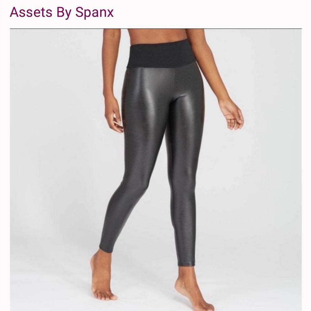 Spanx Stylish Black Faux Leather pleather Leggings tights Sz 1X - Picture 2 of 10